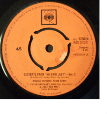 Rex Harrison, Julie Andrews With Stanley Holloway Book And Lyrics By Alan Jay Lerner Music By Frederick Loewe : Excerpts From "My Fair Lady" - Volume 3 (7", EP)