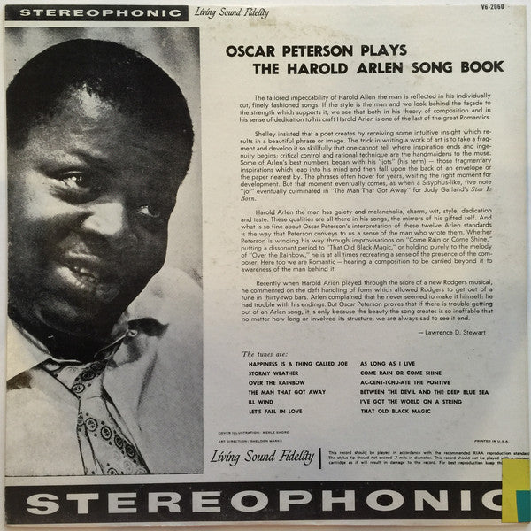 Oscar Peterson : Plays The Harold Arlen Song Book (LP, Album)