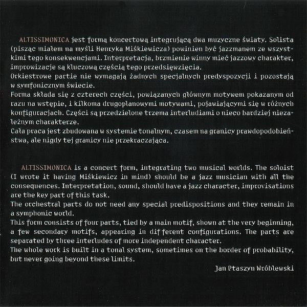 Henryk Miśkiewicz & Polska Orkiestra Radiowa : Altissimonica (CD, Album)