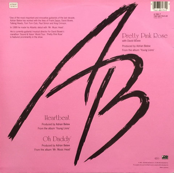 Adrian Belew Featuring David Bowie : Pretty Pink Rose (12")