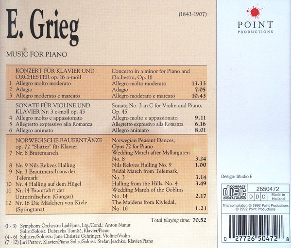 Edvard Grieg : Music For Piano (CD, Album, Comp)