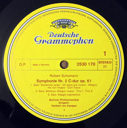 Robert Schumann, Berliner Philharmoniker, Herbert von Karajan : Symphonie Nr.2 / Ouvertüre, Scherzo Und Finale E-dur (In E Major) Op. 52 (LP, Album, RE, RP)
