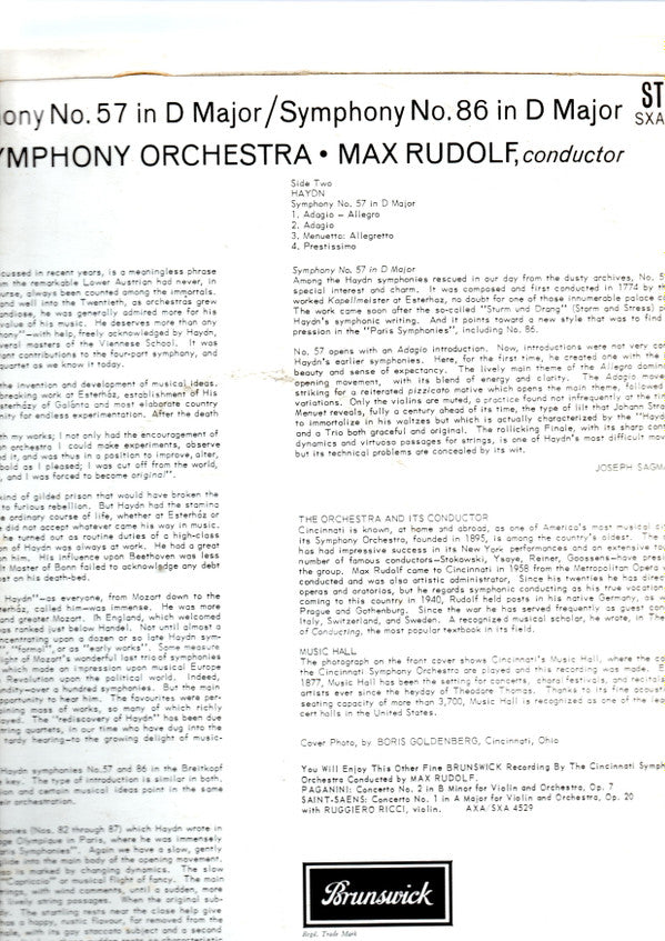 Joseph Haydn  -  Max Rudolf  -  Cincinnati Symphony Orchestra : Symphony Nos. 57 & 86 (LP, Album)