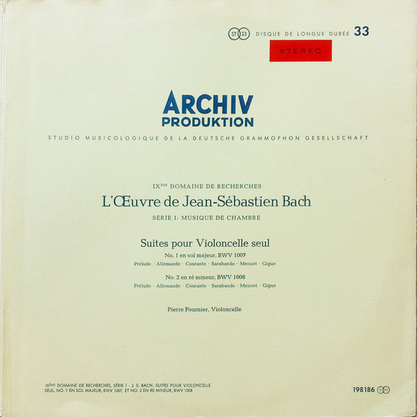 Johann Sebastian Bach – Pierre Fournier : Suiten Für Violoncello Solo N°1  & 2 (LP)