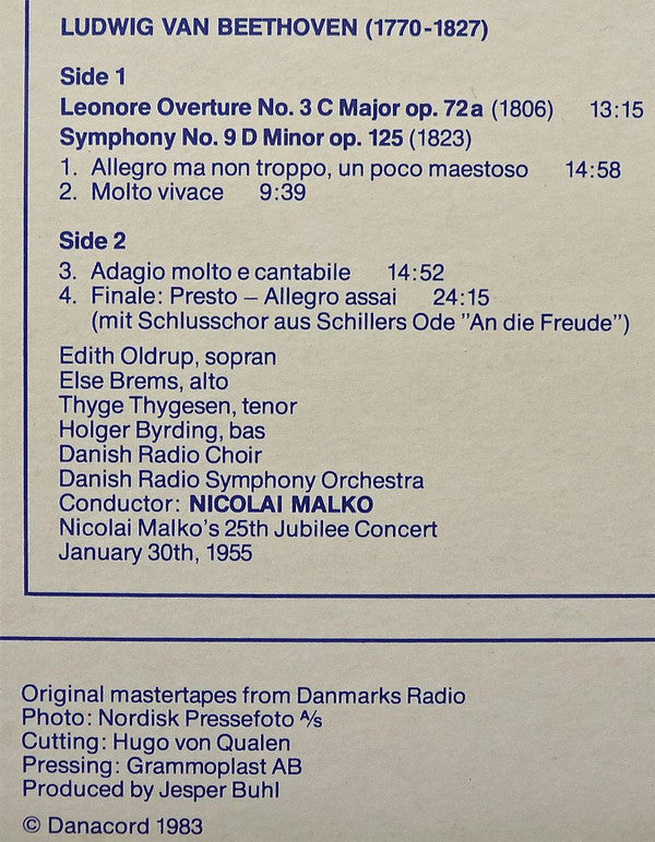 Nicolai Malko, Radiokoret, Statsradiofoniens Symfoniorkester : 25th Jubilee Concert (January 30th, 1955) (LP)