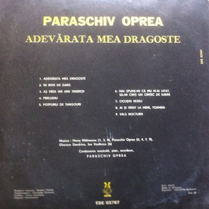 Paraschiv Oprea : Adevărata Mea Dragoste (LP, Album, Mono)
