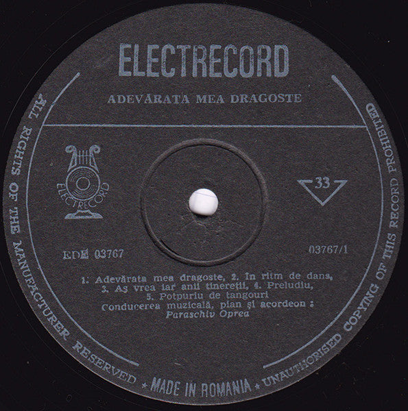 Paraschiv Oprea : Adevărata Mea Dragoste (LP, Album, Mono)
