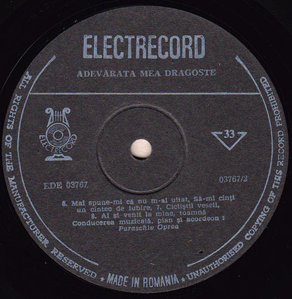 Paraschiv Oprea : Adevărata Mea Dragoste (LP, Album, Mono)