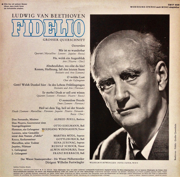 Martha Mödl, Sena Jurinac, Rudolf Schock, Wolfgang Windgassen, Gottlob Frick, Otto Edelmann, Alfred Poell, Wiener Staatsopernchor, Wiener Philharmoniker, Wilhelm Furtwängler : Fidelio (Großer Querschnitt) (LP, Album)