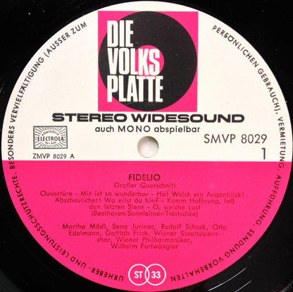 Martha Mödl, Sena Jurinac, Rudolf Schock, Wolfgang Windgassen, Gottlob Frick, Otto Edelmann, Alfred Poell, Wiener Staatsopernchor, Wiener Philharmoniker, Wilhelm Furtwängler : Fidelio (Großer Querschnitt) (LP, Album)