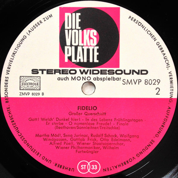 Martha Mödl, Sena Jurinac, Rudolf Schock, Wolfgang Windgassen, Gottlob Frick, Otto Edelmann, Alfred Poell, Wiener Staatsopernchor, Wiener Philharmoniker, Wilhelm Furtwängler : Fidelio (Großer Querschnitt) (LP, Album)