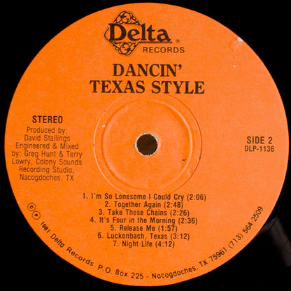 Johnny Gimble, David Musgrave, Larry Stanley, David Stanley, Don Ambrose, Darrell Holt, Lou Chesnut : Dancin' Texas Style (LP, Album)