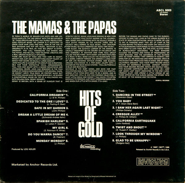 The Mamas & The Papas : Hits Of Gold (LP, Comp, RE)