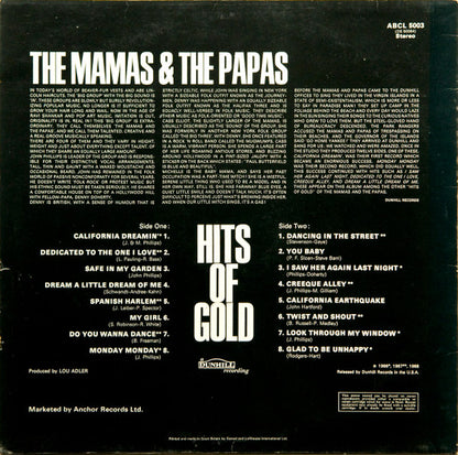 The Mamas & The Papas : Hits Of Gold (LP, Comp, RE)