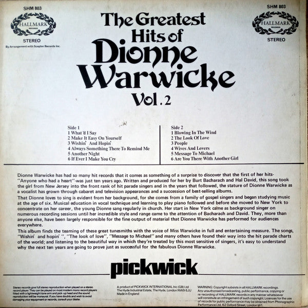 Dionne Warwick : The Greatest Hits Of Dionne Warwicke Vol. 2 (LP, Comp)