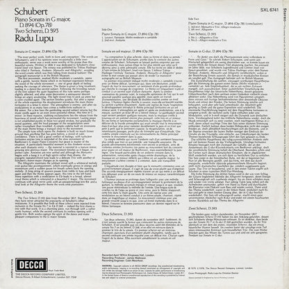 Franz Schubert, Radu Lupu : Piano Sonata In G Major, D. 894 (Op. 78) / Two Scherzi, D. 593 (LP)
