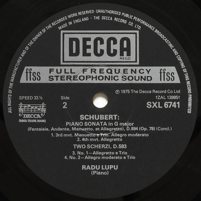 Franz Schubert, Radu Lupu : Piano Sonata In G Major, D. 894 (Op. 78) / Two Scherzi, D. 593 (LP)