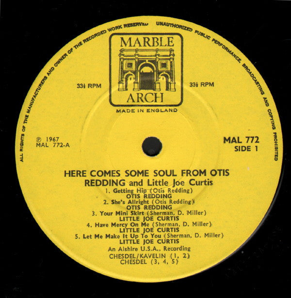 Otis Redding And Little Joe Curtis : Here Comes Some Soul From Otis Redding And Little Joe Curtis (LP, Comp, Mono, RE)