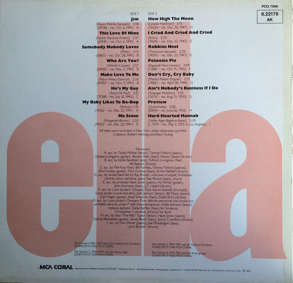 Ella Fitzgerald : Ella, Vol. 5 - 1941-1955 And The Jazzmen (LP, Comp)