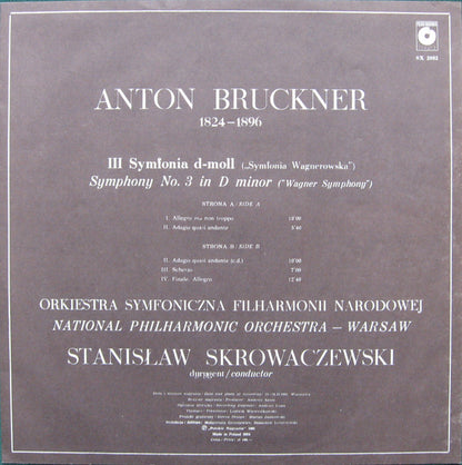 Anton Bruckner, Orkiestra Symfoniczna Filharmonii Narodowej, Stanislaw Skrowaczewski : Symphony No. 3 In D Minor (LP, Album)