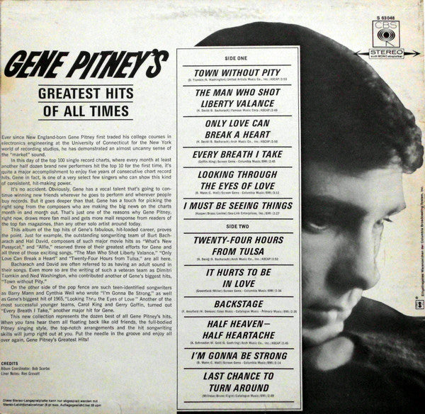 Gene Pitney : Greatest Hits Of All Times (LP, Comp)