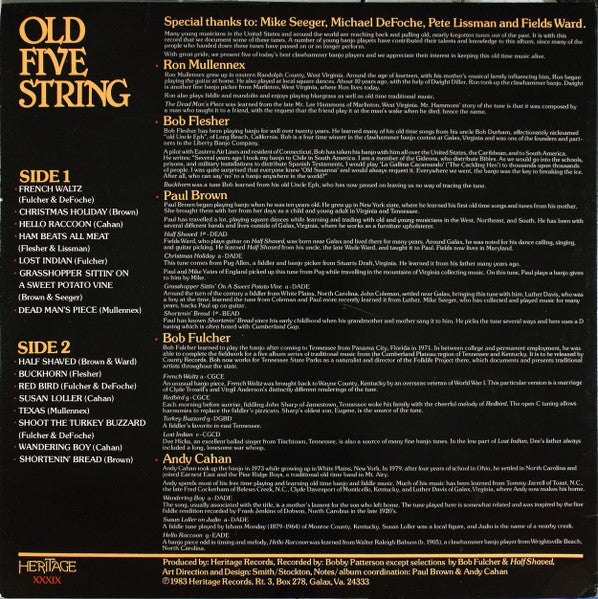 Ron Mullennex, Bob Flesher, Paul Brown (22), Bobby Fulcher, Andy Cahan : Old Five String Clawhammer Banjo Solos (LP, Album)