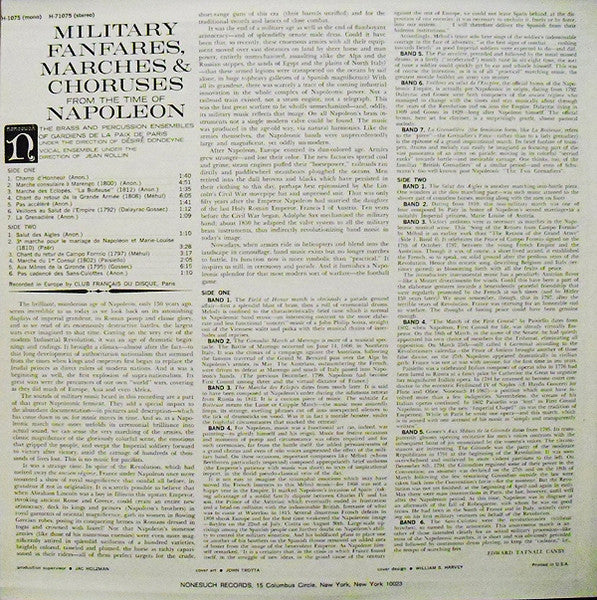 Batterie Fanfare De La Musique Des Gardiens De La Paix Under The Direction Of Désiré Dondeyne • "Military Fanfares, Marches & Choruses From The Time Of Napoleon" Vocal Ensemble Under The Direction Of Jean Rollin (2) : Military Fanfares, Marches & Choruses From The Time Of Napoleon (LP, Album, RP)