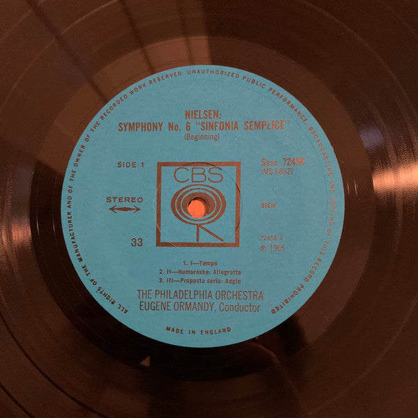 Carl Nielsen, Eugene Ormandy, The Philadelphia Orchestra : Symphony No.6 "Sinfonia Semplice" / Overture And Prelude To Act 2 Of "Masquerade" (LP)