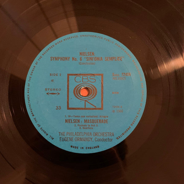 Carl Nielsen, Eugene Ormandy, The Philadelphia Orchestra : Symphony No.6 "Sinfonia Semplice" / Overture And Prelude To Act 2 Of "Masquerade" (LP)