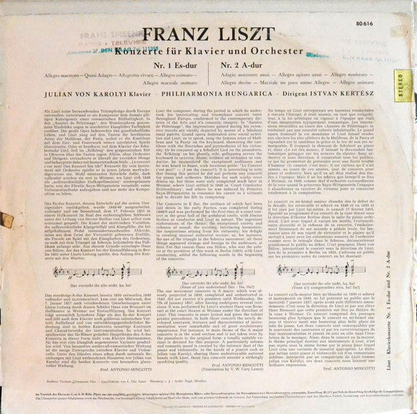 Franz Liszt - Julian Von Karolyi, István Kertész : Konzert Für Klavier Und Orchester Nr. 1 Es-Dur, Nr. 2 A-Dur (LP)