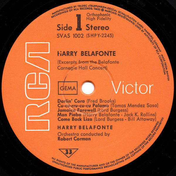 Harry Belafonte : Excerpts From The Belafonte Carnegie Hall Concert (LP, Album)