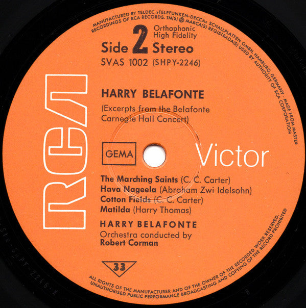 Harry Belafonte : Excerpts From The Belafonte Carnegie Hall Concert (LP, Album)