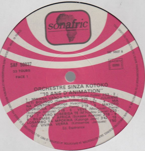 Orchestre Sinza : 10 Ans D'animation (LP, Comp)