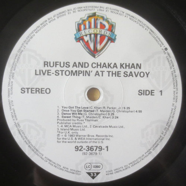 Rufus & Chaka Khan : Live - Stompin' At The Savoy (2xLP, Album)