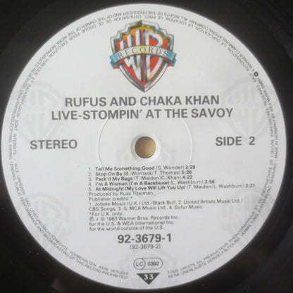 Rufus & Chaka Khan : Live - Stompin' At The Savoy (2xLP, Album)