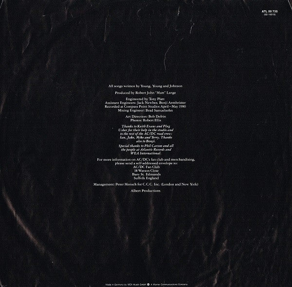 AC/DC : Back In Black (LP, Album)