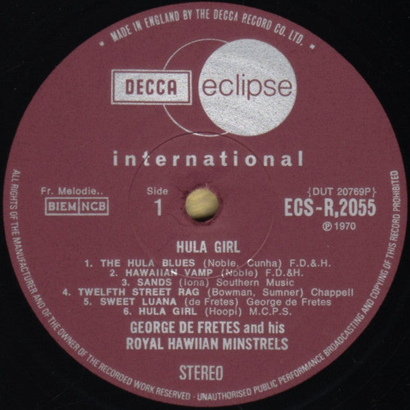 George De Fretes And His Royal Hawaiian Minstrels : Hula Girl (LP)