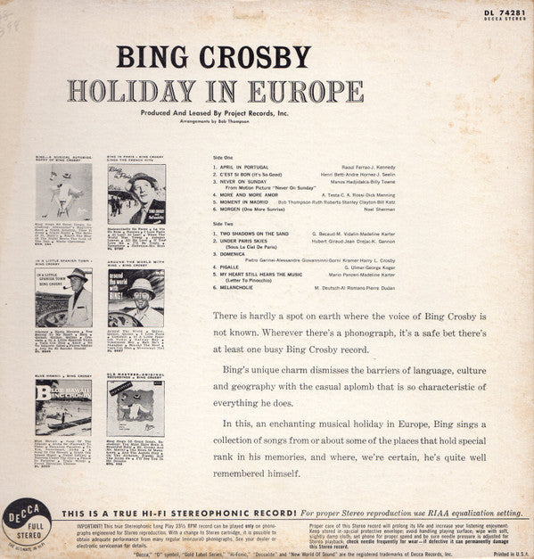 Bing Crosby : Holiday In Europe (LP, Album, Pin)