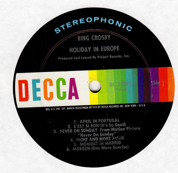 Bing Crosby : Holiday In Europe (LP, Album, Pin)