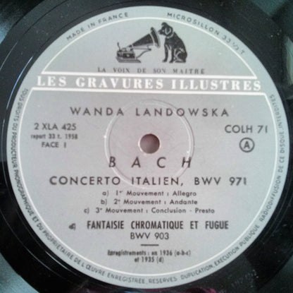 Wanda Landowska - Johann Sebastian Bach : Concerto Italien - Fantaisie Chromatique Et Fugue - Partita N° 1 - Toccata En Ré Majeur (LP, Album, Mono)