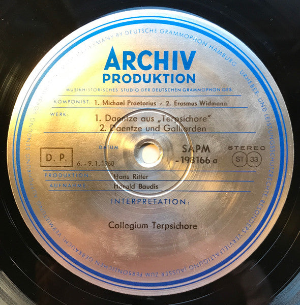 Michael Praetorius ‧ Erasmus Widmann ‧ Johann Hermann Schein ‧ Collegium Terpsichore : Daentze Aus "Terpsichore" ‧ Daentze Und Galliarden ‧ 3 Suiten Aus "Banchetto Musicale" (LP, RP)