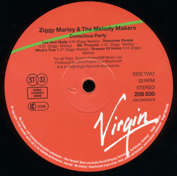 Ziggy Marley And The Melody Makers : Conscious Party (LP, Album)