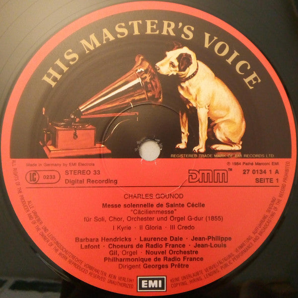 Charles Gounod : Barbara Hendricks, Laurence Dale, Jean-Philippe Lafont, Chœur de Radio France, Nouvel Orchestre Philharmonique De Radio-France, Georges Prêtre : St. Cecilia Mass = Cäcilienmesse = Messe Solennelle De Sainte Cécile (LP)