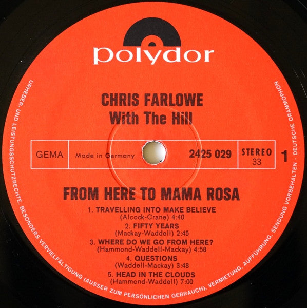 Chris Farlowe With The Hill : From Here To Mama Rosa (LP, Album)