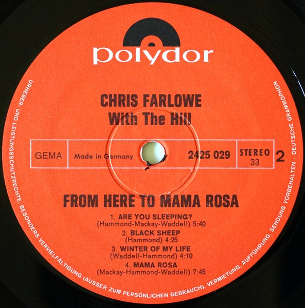 Chris Farlowe With The Hill : From Here To Mama Rosa (LP, Album)