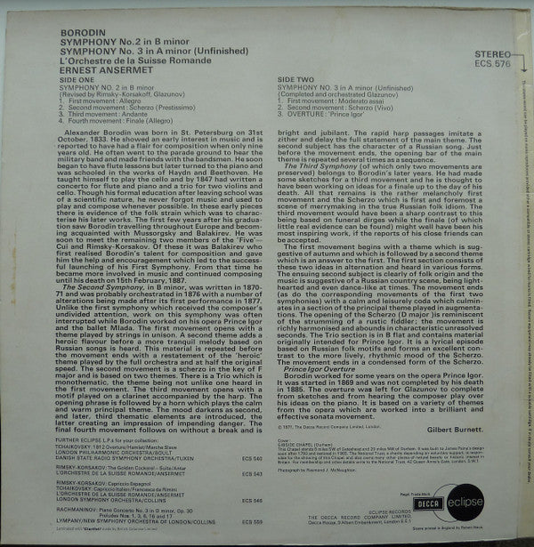 Alexander Borodin, Ernest Ansermet, L'Orchestre De La Suisse Romande : Symphonies 2 and 3 / Overture: 'Prince Igor' (LP, Album)