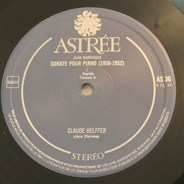Jean Barraqué, Claude Helffer : Sonate Pour Piano 1950-1952 (LP, Album)
