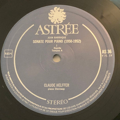 Jean Barraqué, Claude Helffer : Sonate Pour Piano 1950-1952 (LP, Album)