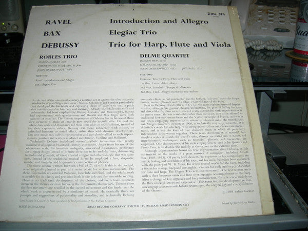 Robles Trio, The Delmé String Quartet : Ravel/ Bax/ Debussy (LP)