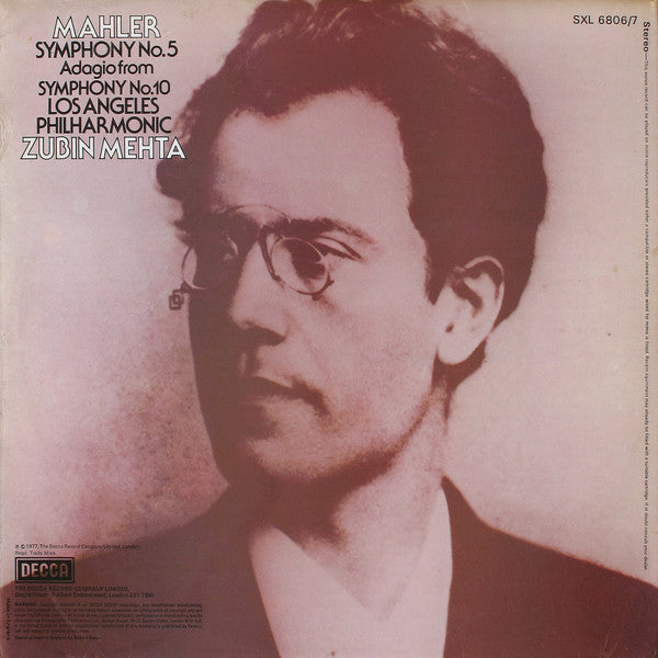 Gustav Mahler, Los Angeles Philharmonic Orchestra, Zubin Mehta : Symphony No. 5 / Adagio From Symphony No. 10 (2xLP)
